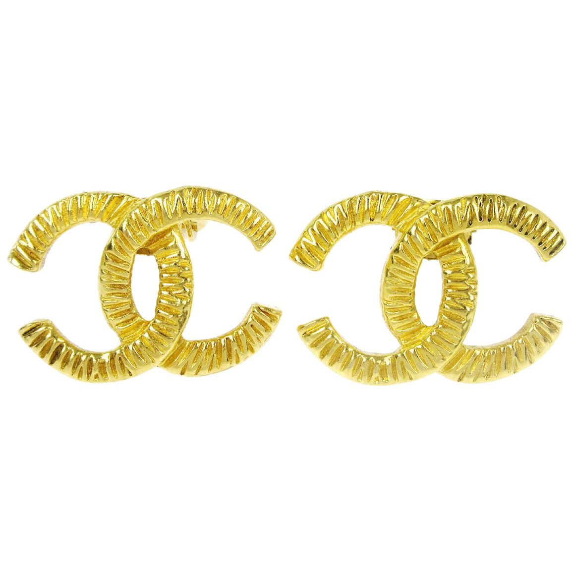 Chanel Gold Logo Charm CC Logo Evening Stud Earrings 