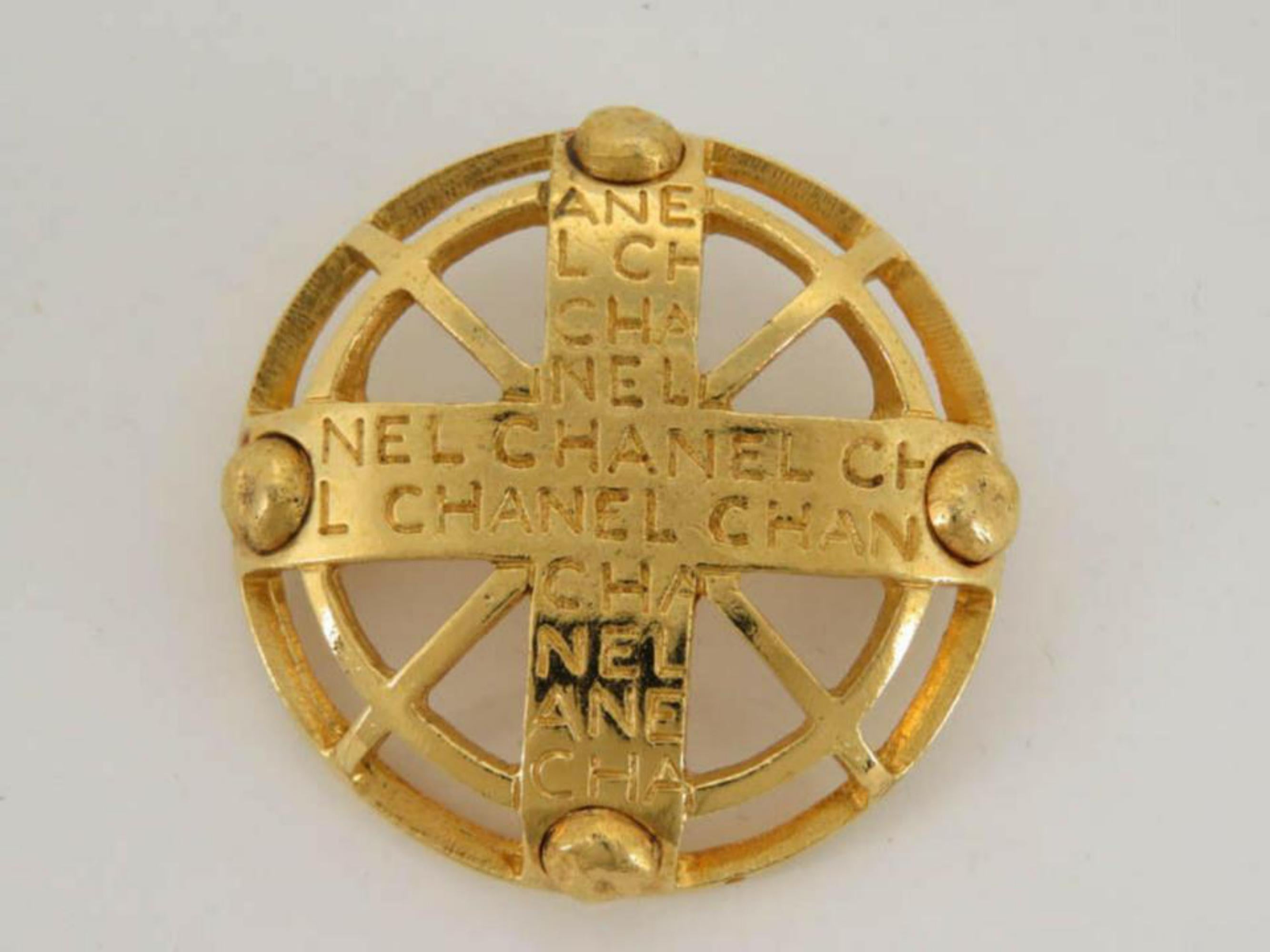 Chanel Gold Logo Cross Pendant Brooch Pin 870085 For Sale 4