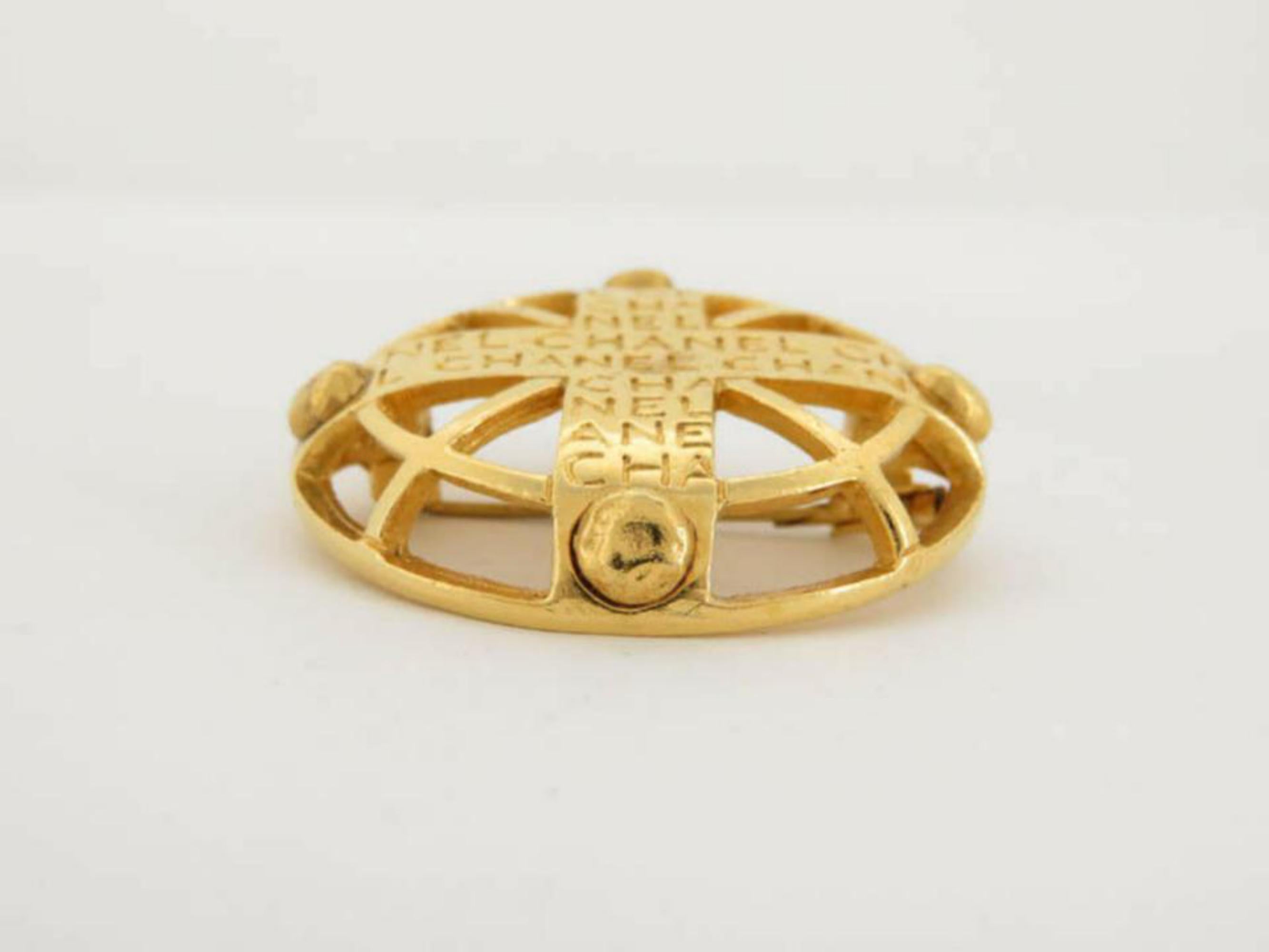 Women's Chanel Gold Logo Cross Pendant Brooch Pin 870085 For Sale