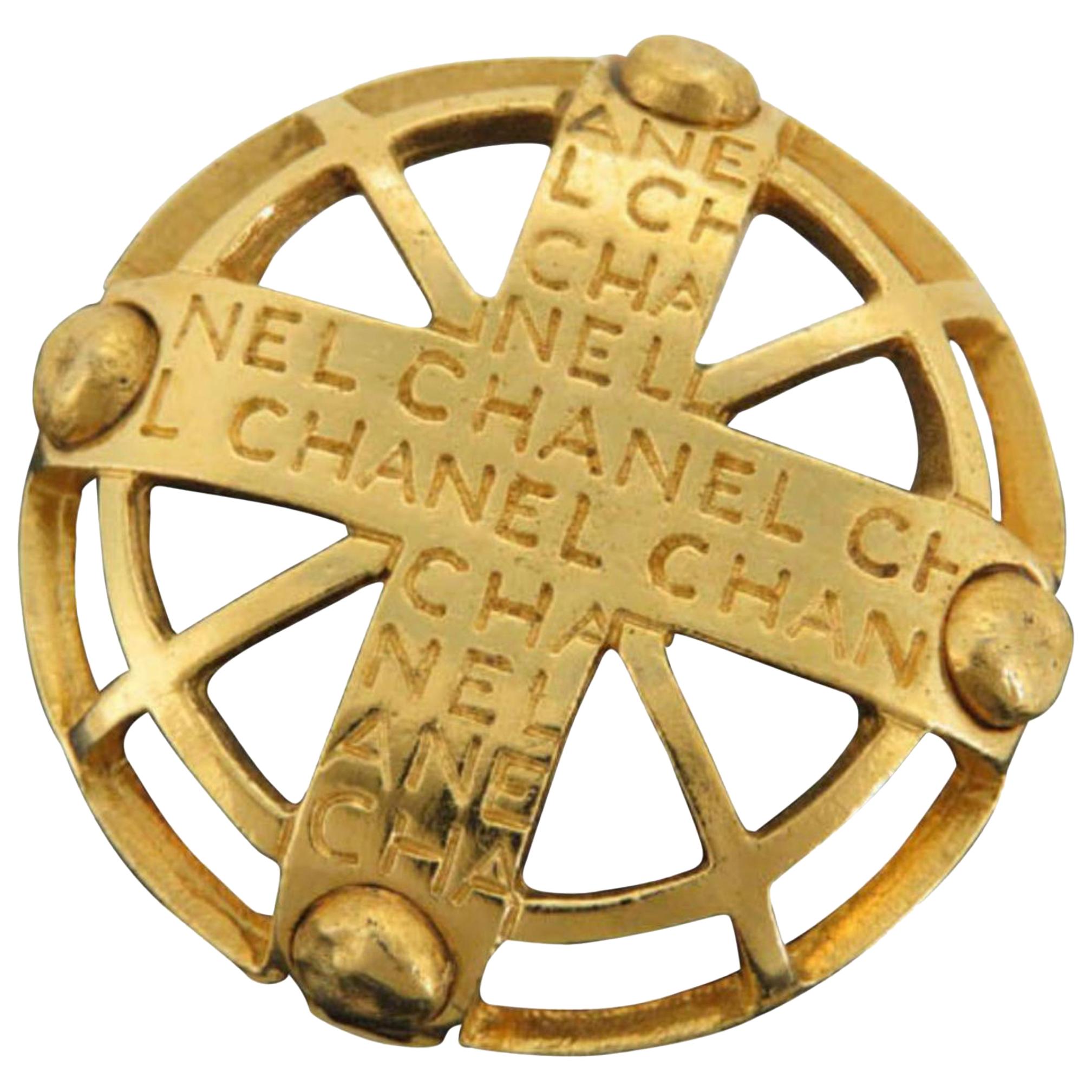 Chanel Gold Logo Cross Pendant Brooch Pin 870085 For Sale