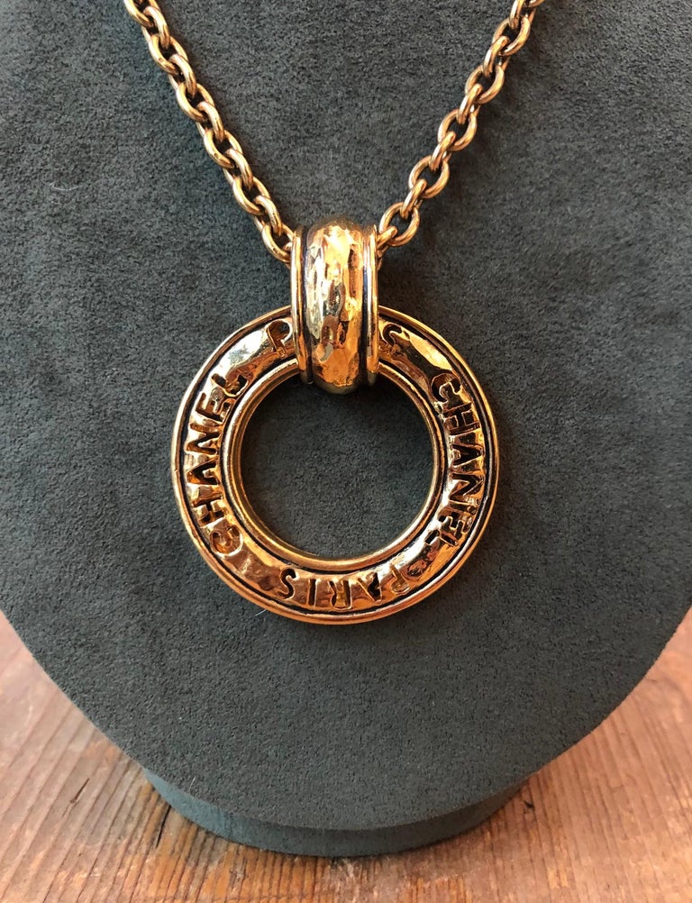 Chanel Gold Logo Ring Necklace In Excellent Condition For Sale In Los Angeles, CA