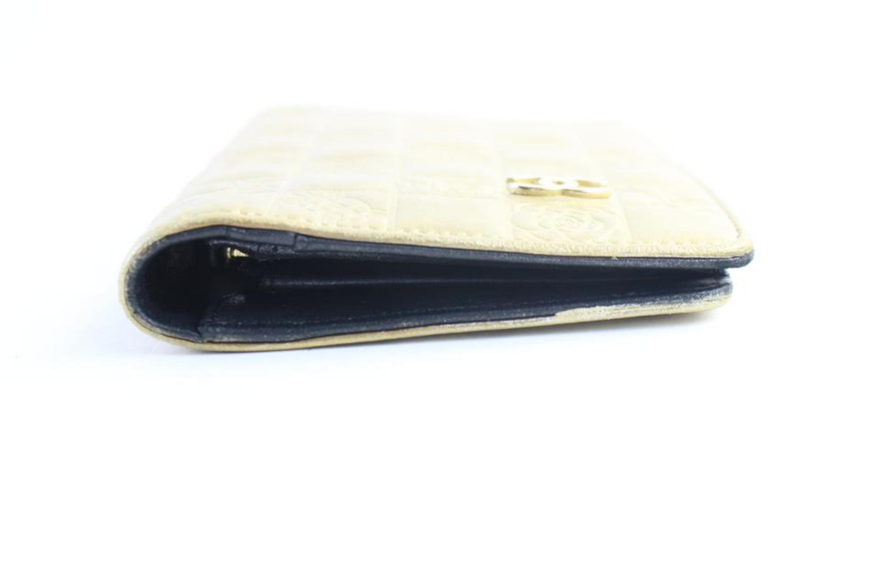 Chanel Gold Long Embossed Chocolate Bar Quilted 226339r Wallet For Sale 6