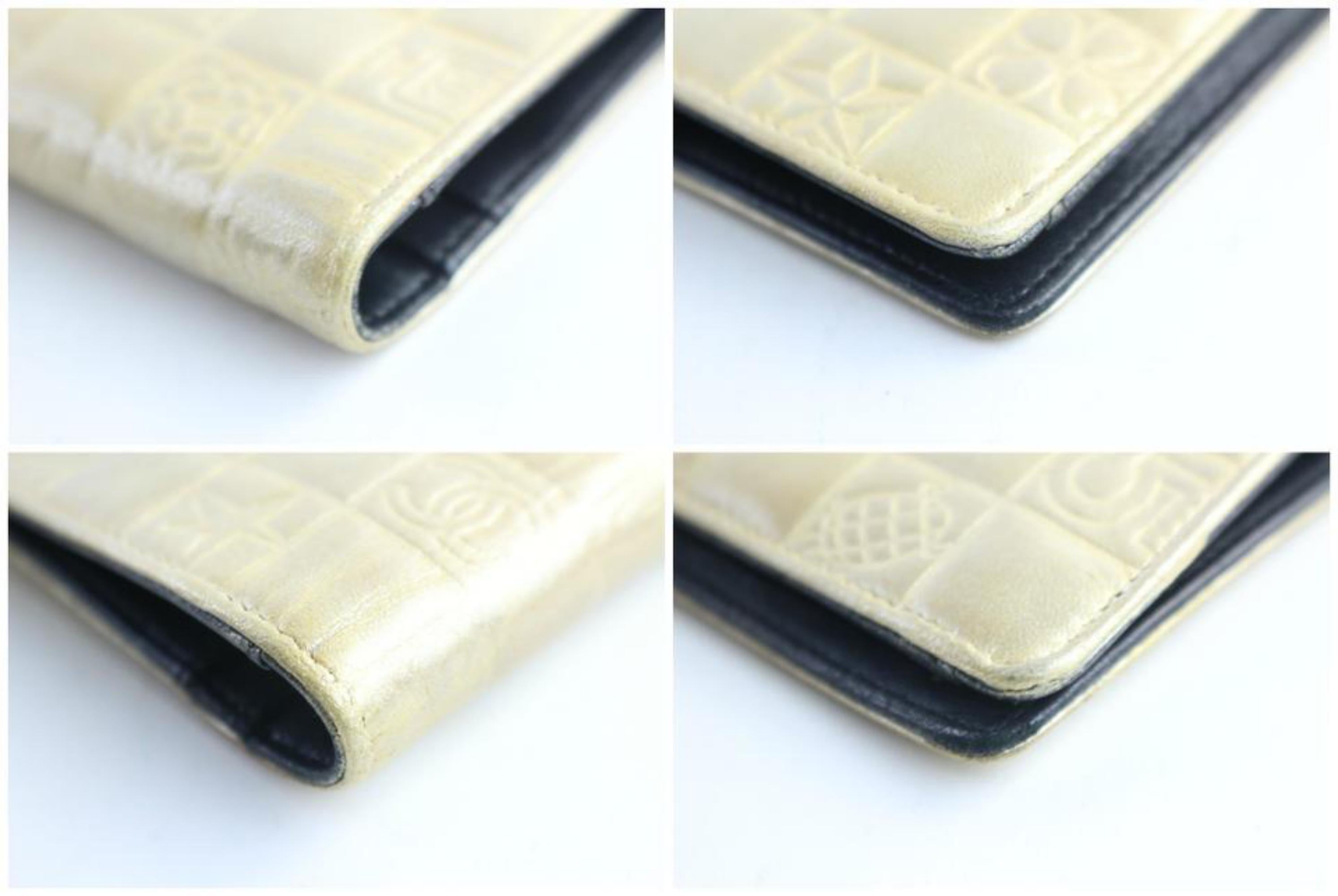 Chanel Gold Long Embossed Chocolate Bar Quilted 226339r Wallet For Sale 4
