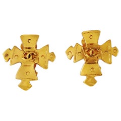 Chanel Gold Maltese Cross Earrings