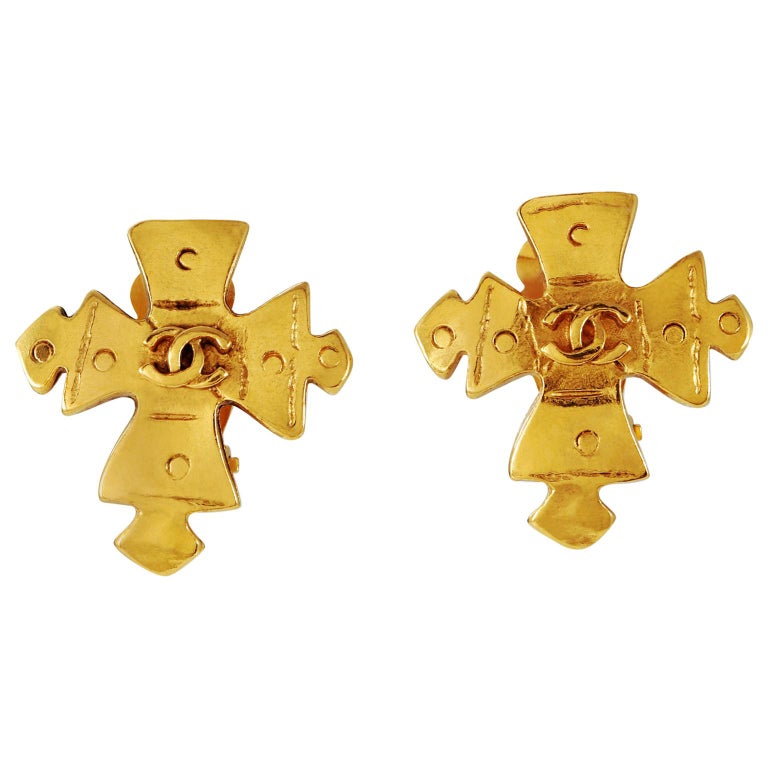 Chanel Gold Maltese Cross Earrings