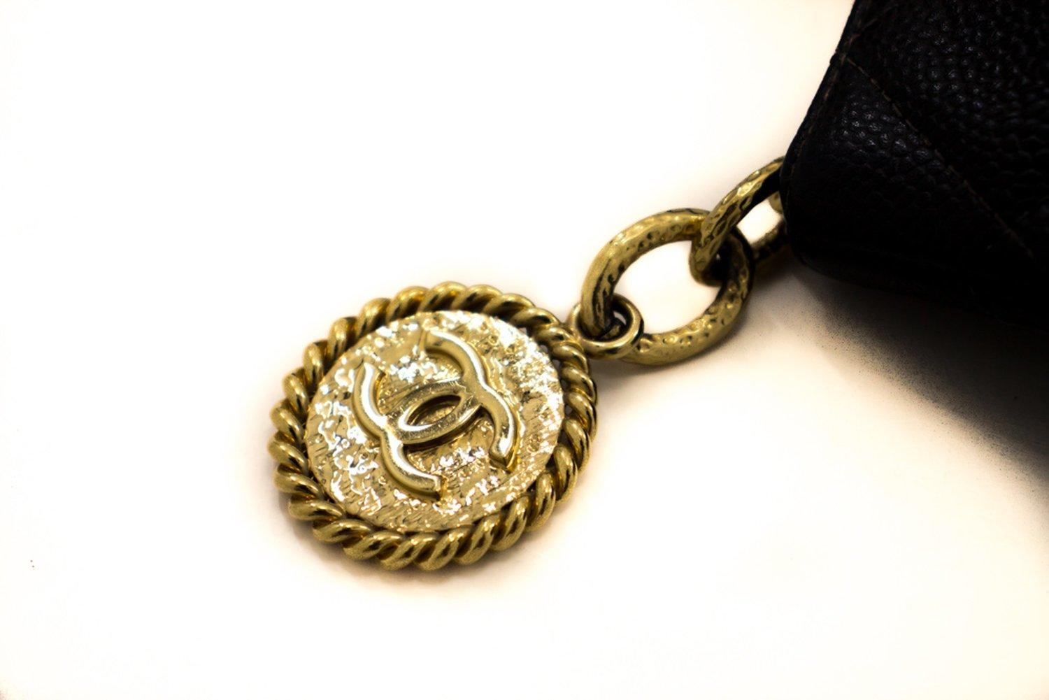 CHANEL Gold Medallion Caviar Shoulder Bag Grand Shop Tote Black 8