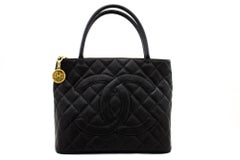 CHANEL Gold Medaillon Kaviar Umhängetasche Grand Shop Tote Schwarz