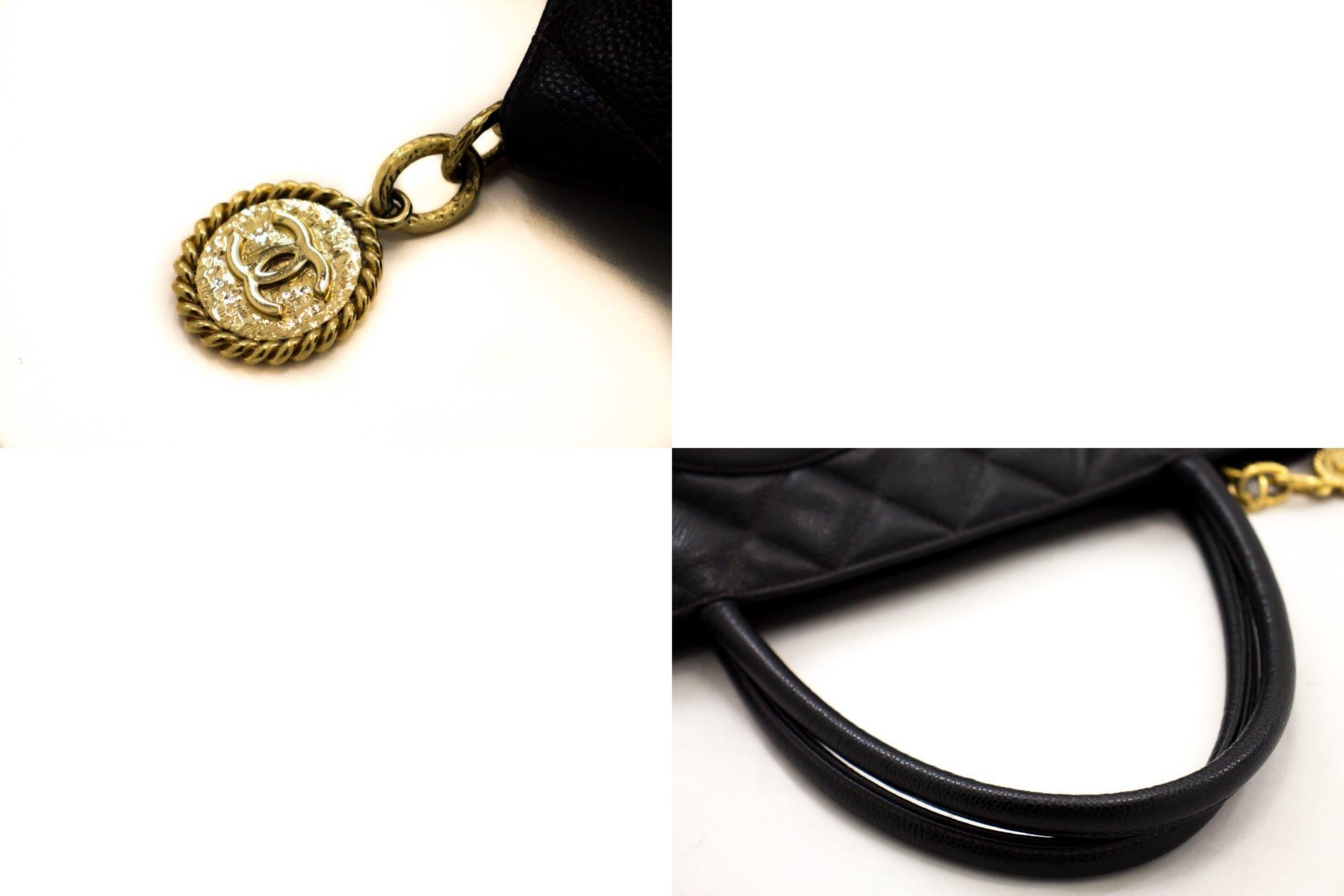 CHANEL Gold Medallion Caviar Shoulder Bag Grand Shop Tote Black 3