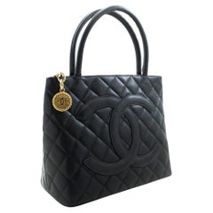 CHANEL Gold Medallion Caviar Shoulder Bag Grand Shopping Tote Bk