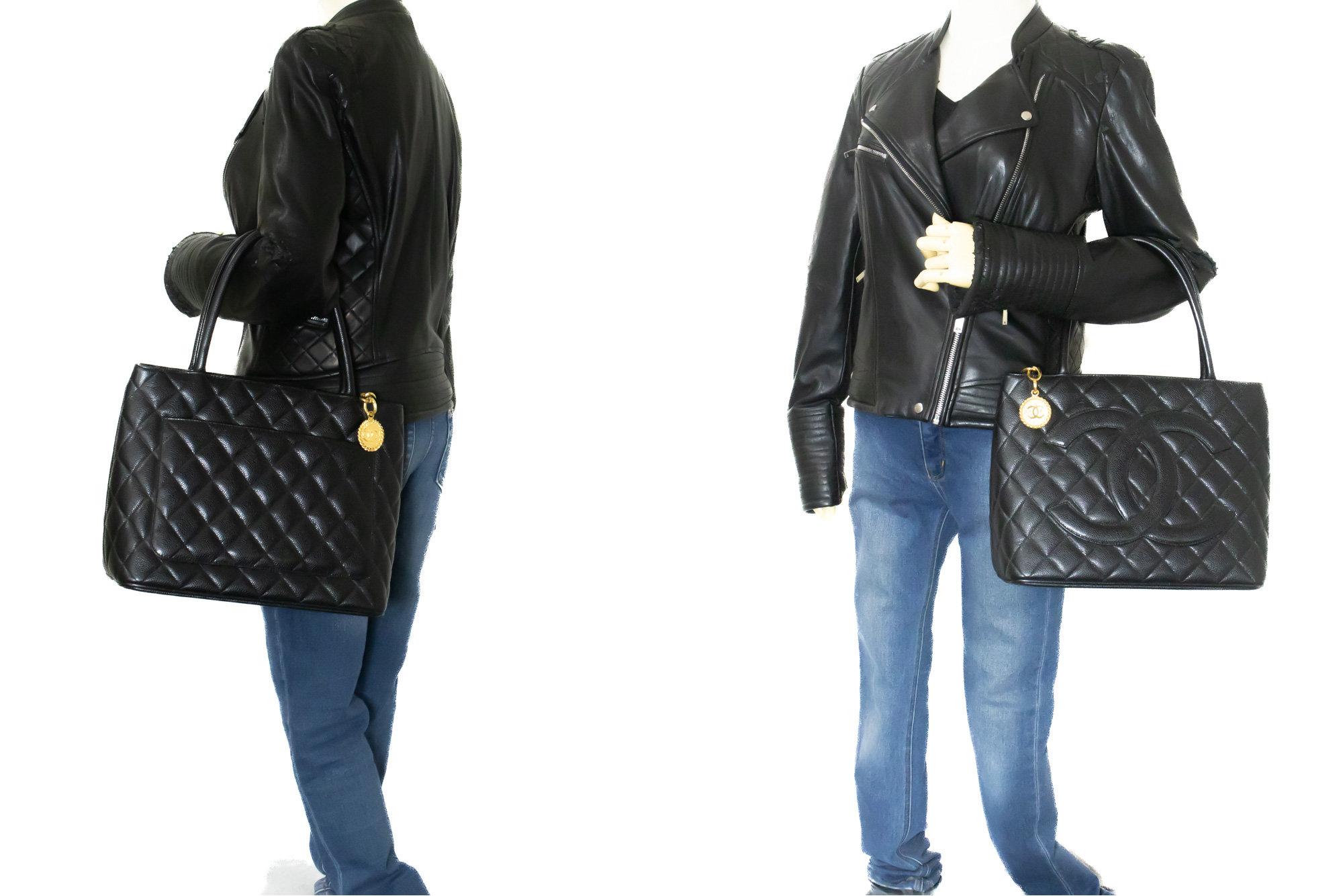 CHANEL Gold Medallion Caviar Shoulder Bag Grand Shopping Tote For Sale 6