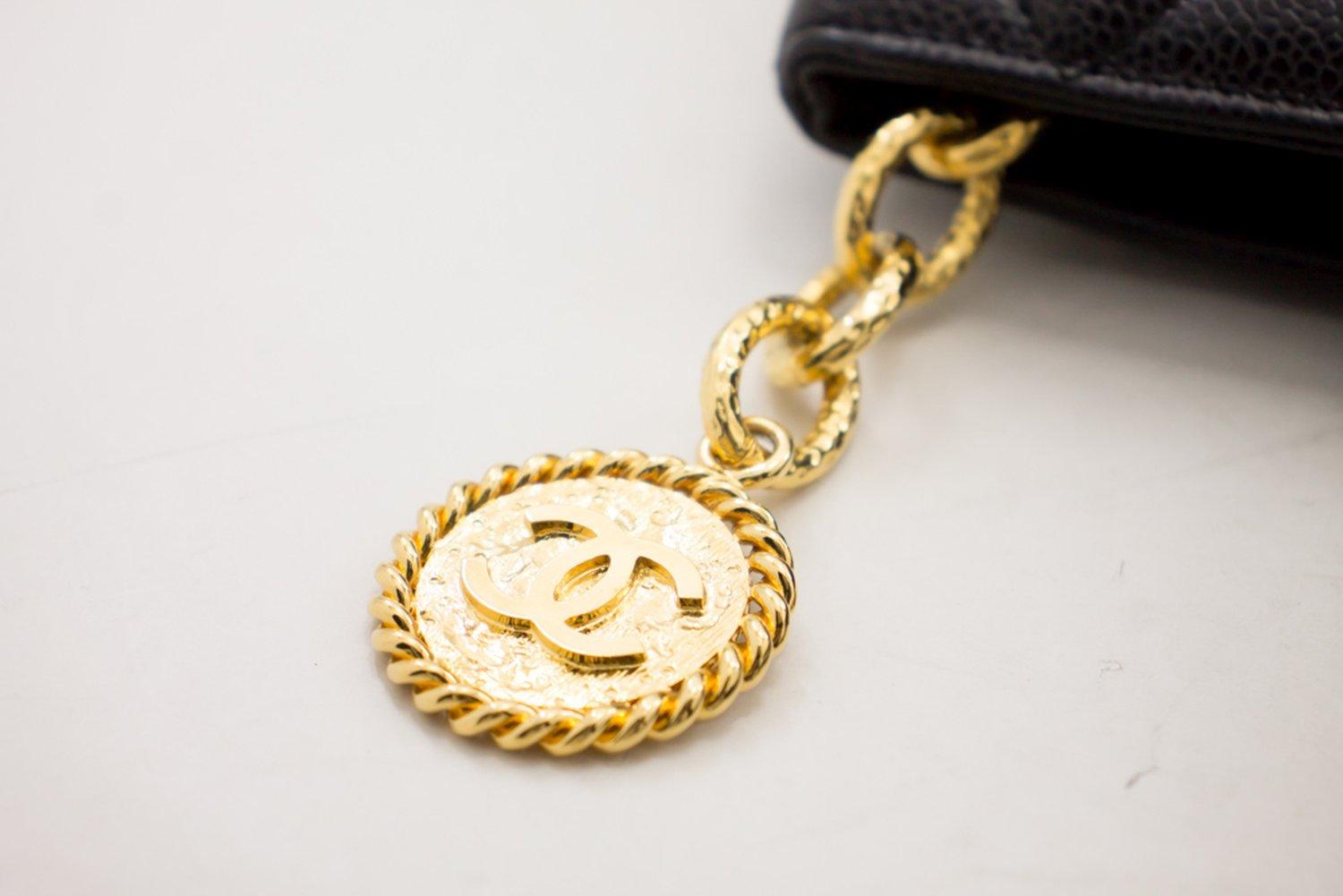 CHANEL Gold Medallion Caviar Shoulder Bag Grand Shopping Tote 7