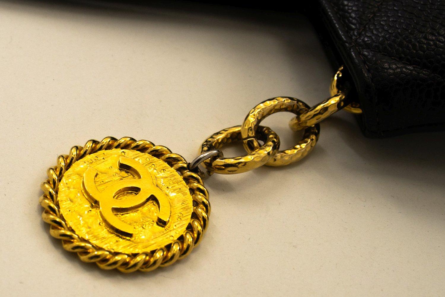 CHANEL Gold Medallion Caviar Shoulder Bag Grand Shopping Tote 8
