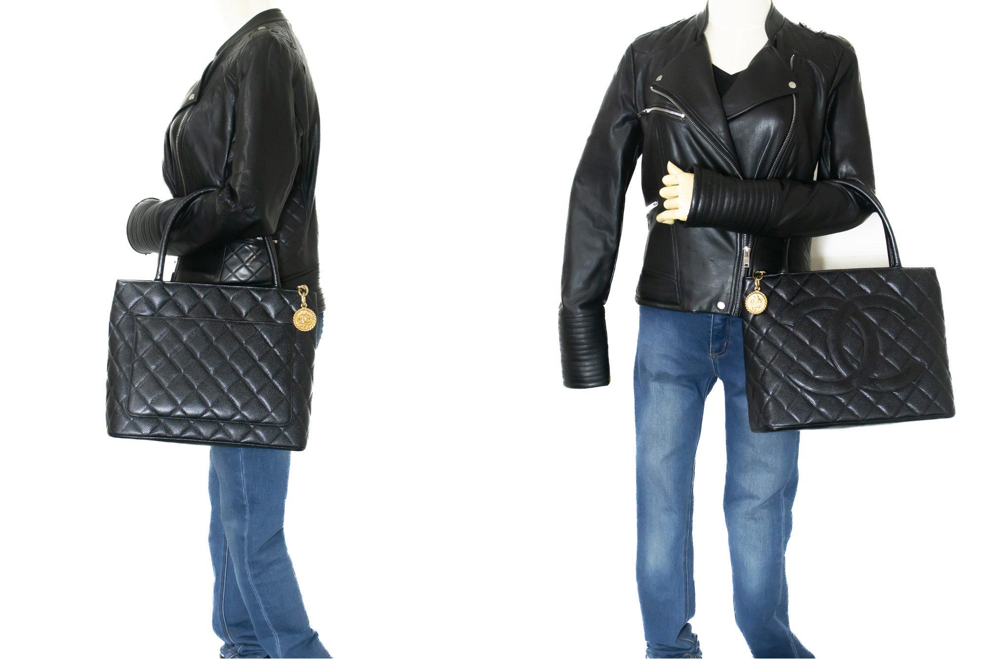 CHANEL Gold Medallion Caviar Shoulder Bag Grand Shopping Tote For Sale 8