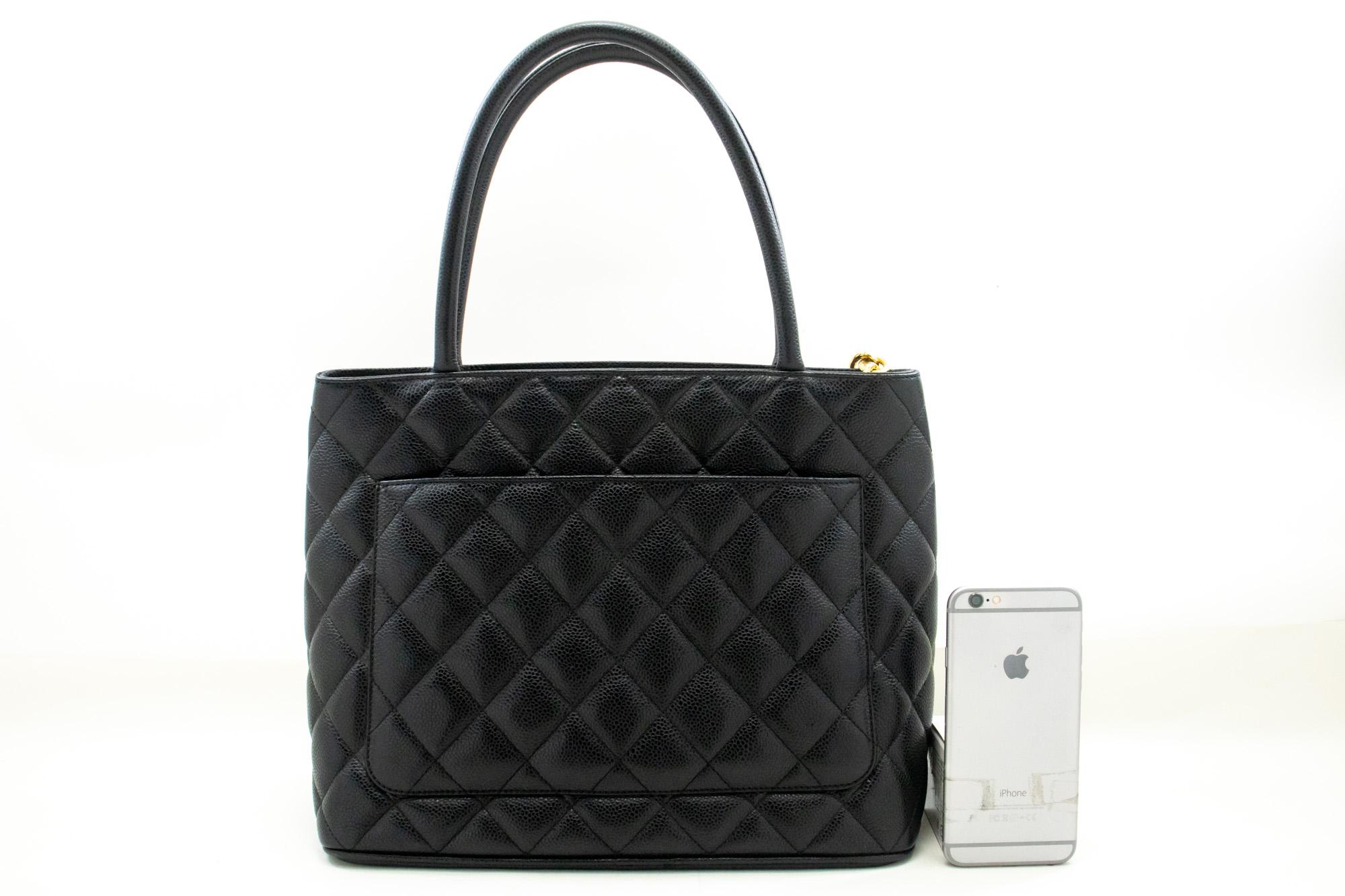 Black CHANEL Gold Medallion Caviar Shoulder Bag Grand Shopping Tote For Sale