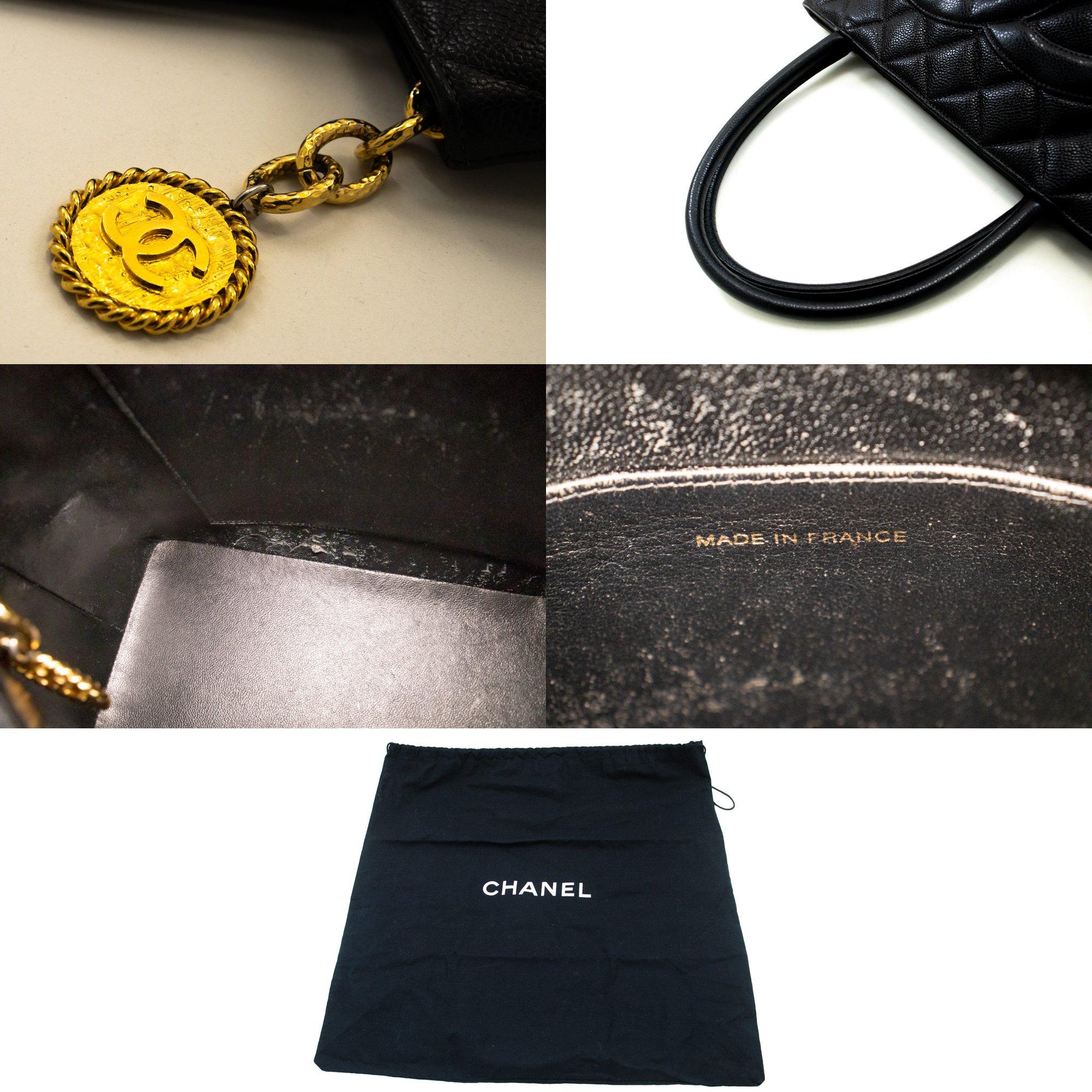 CHANEL Gold Medallion Caviar Shoulder Bag Grand Shopping Tote 4