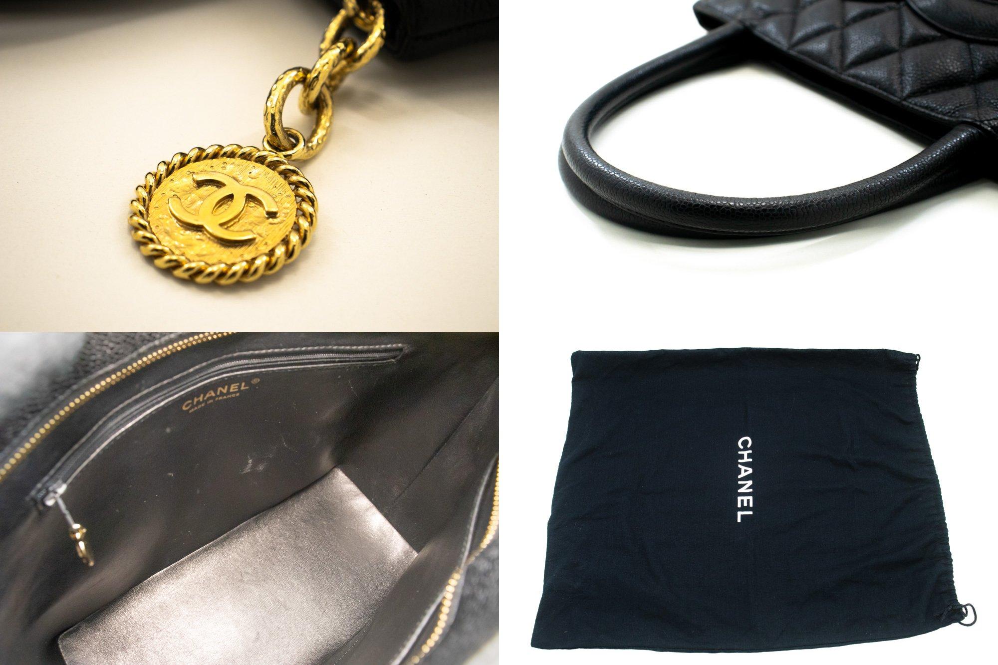 CHANEL Gold Medallion Caviar Shoulder Bag Grand Shopping Tote For Sale 4