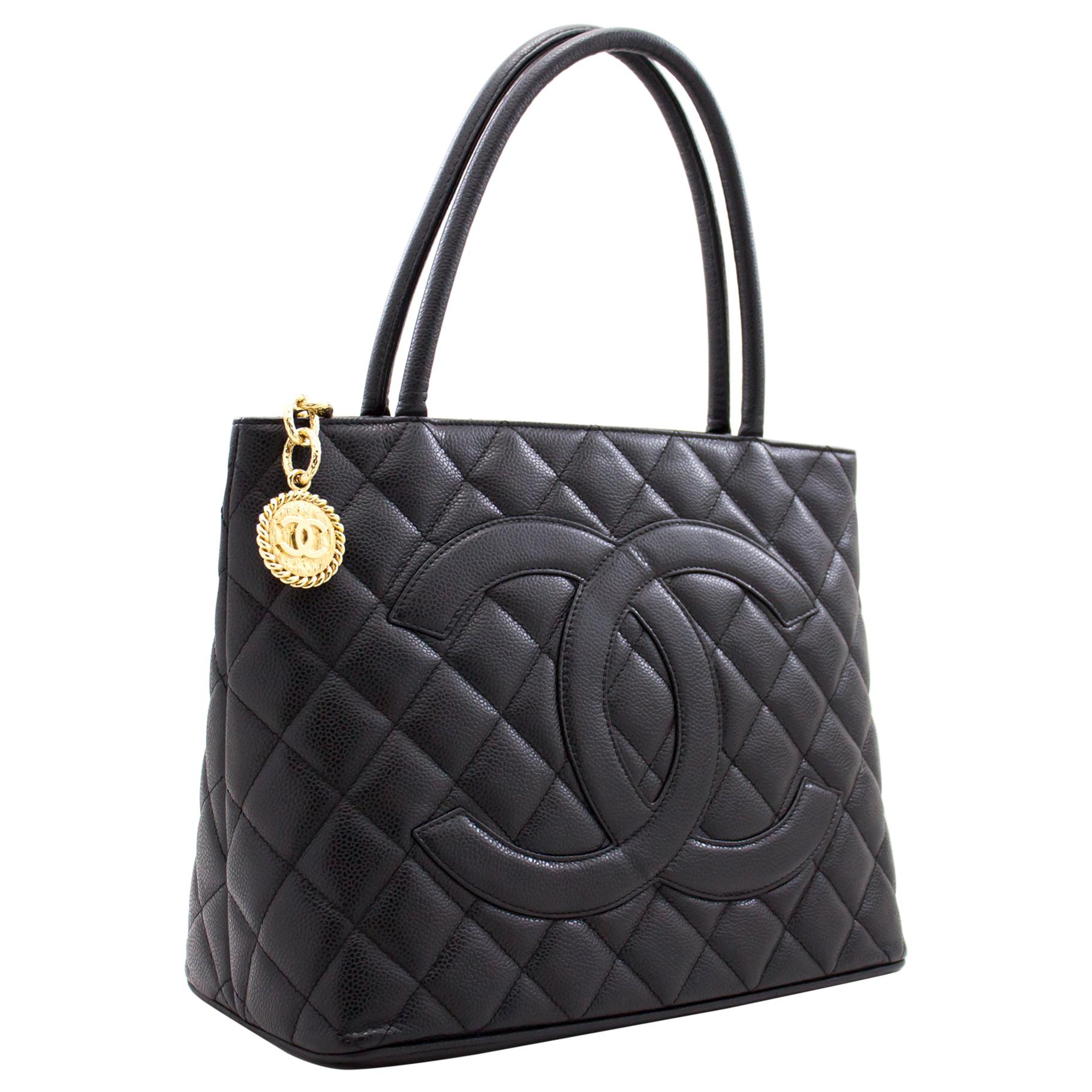 CHANEL Gold Medallion Caviar Shoulder Bag Grand Shopping Tote For Sale