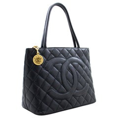 CHANEL Gold Medallion Caviar Shoulder Bag Grand Shopping Tote