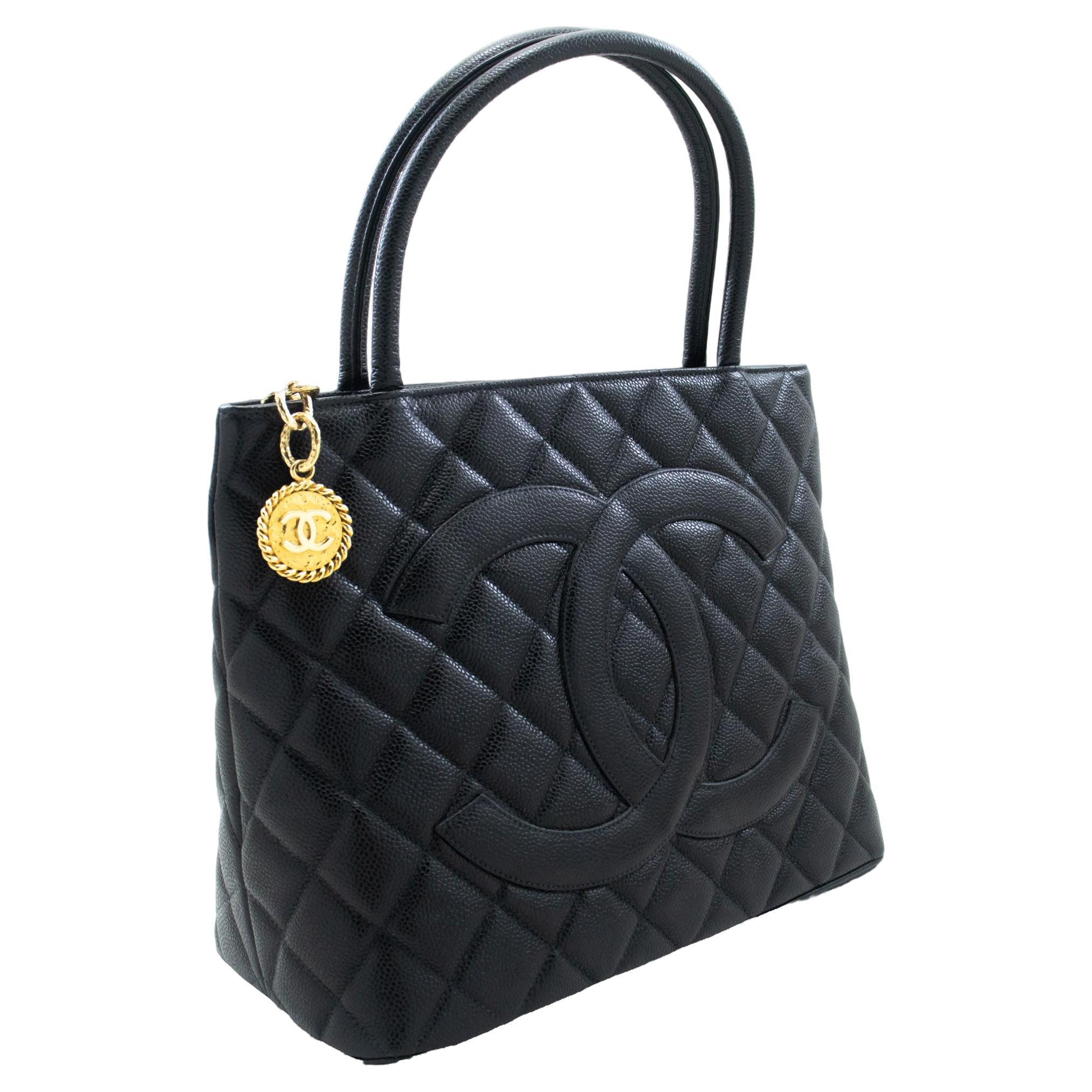 CHANEL Gold Medallion Caviar Shoulder Bag Grand Shopping Tote For Sale