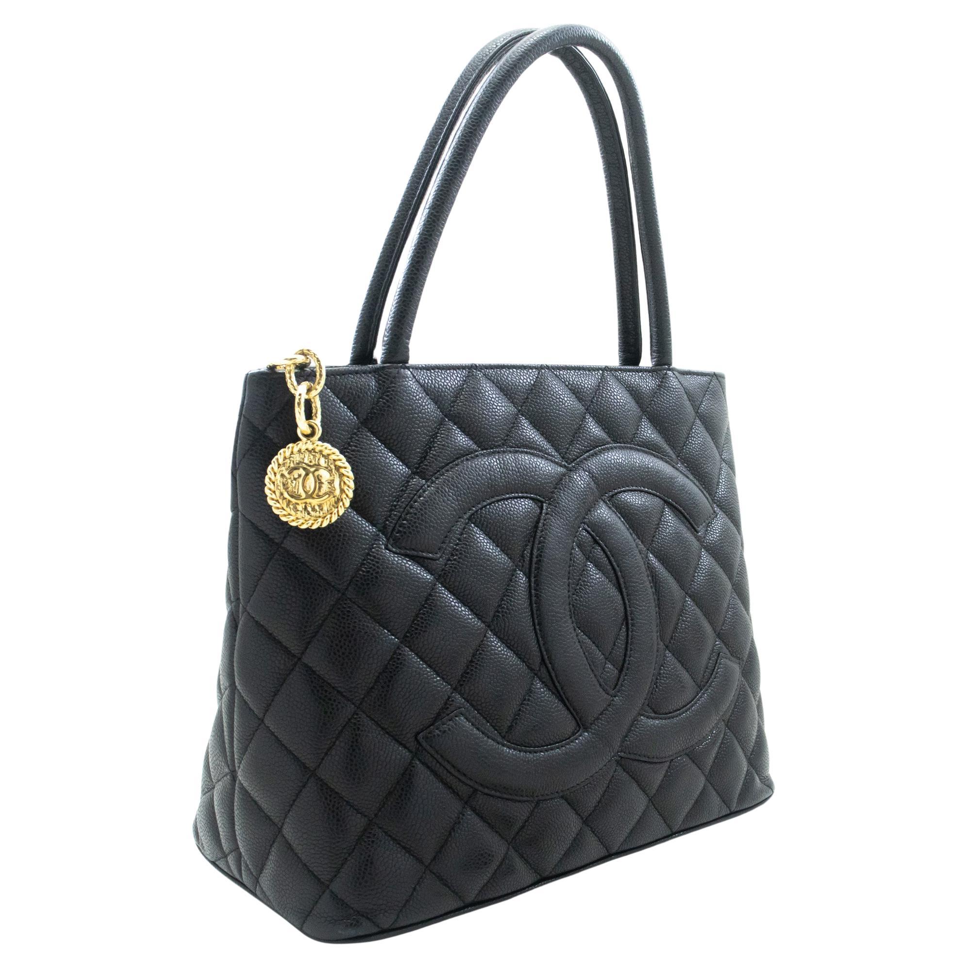 CHANEL Gold Medallion Caviar Shoulder Bag Grand Shopping Tote
