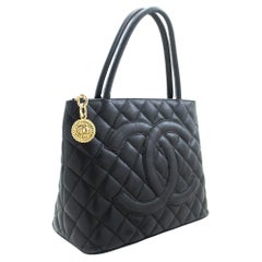 CHANEL Gold Medallion Caviar Shoulder Bag Grand Shopping Tote