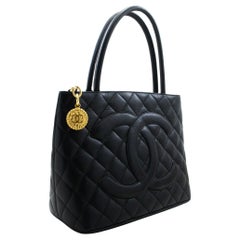 CHANEL Gold Medallion Caviar Shoulder Bag Grand Shopping Tote
