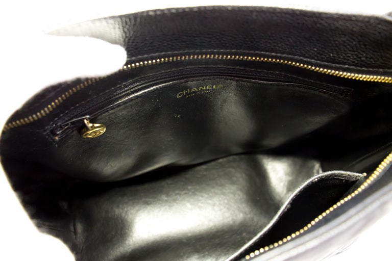 CHANEL Gold Medallion Caviar Shoulder Shopping Tote Bag Black For Sale ...
