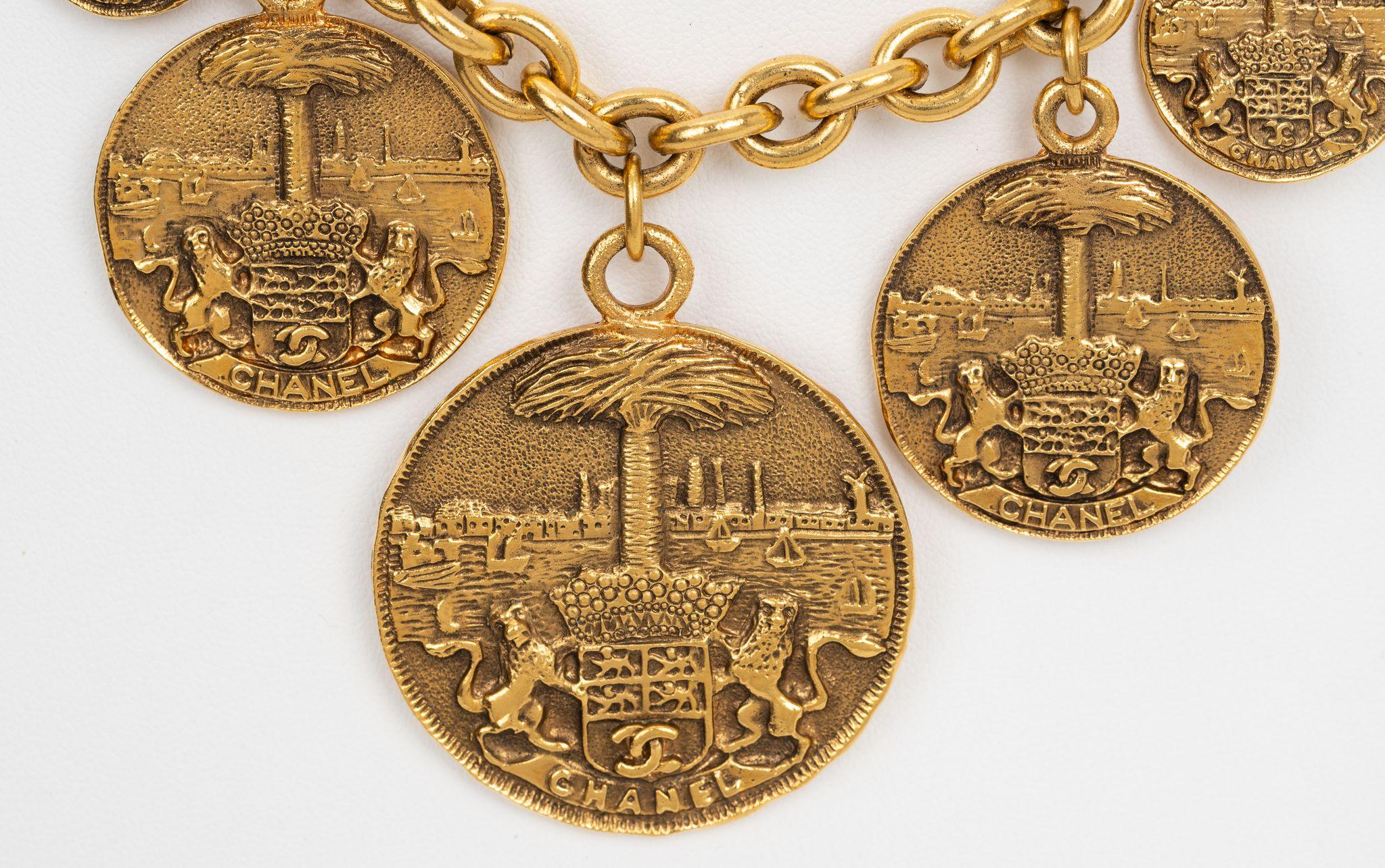 Chanel Gold Medallion Charms Necklace In Excellent Condition For Sale In West Hollywood, CA
