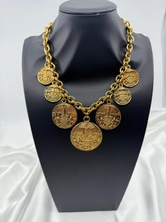 Chanel Gold Medallion Coat of Arms Crest Lion Necklace