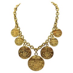 Chanel Gold Medallion Coat of Arms Crest Lion Necklace