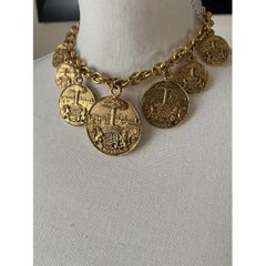 CHANEL Gold Medallion Crest Lion Charms Collar Statement Necklace, circa 80s