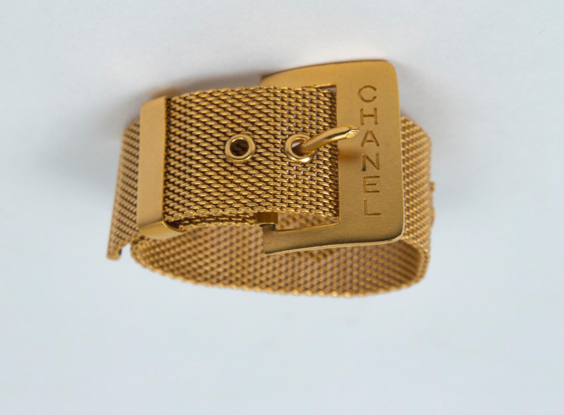 Chanel Gold Mesh Cuff Bracelet, Stamped with Chanel, CC, Made in France, 95 A (Autumn)