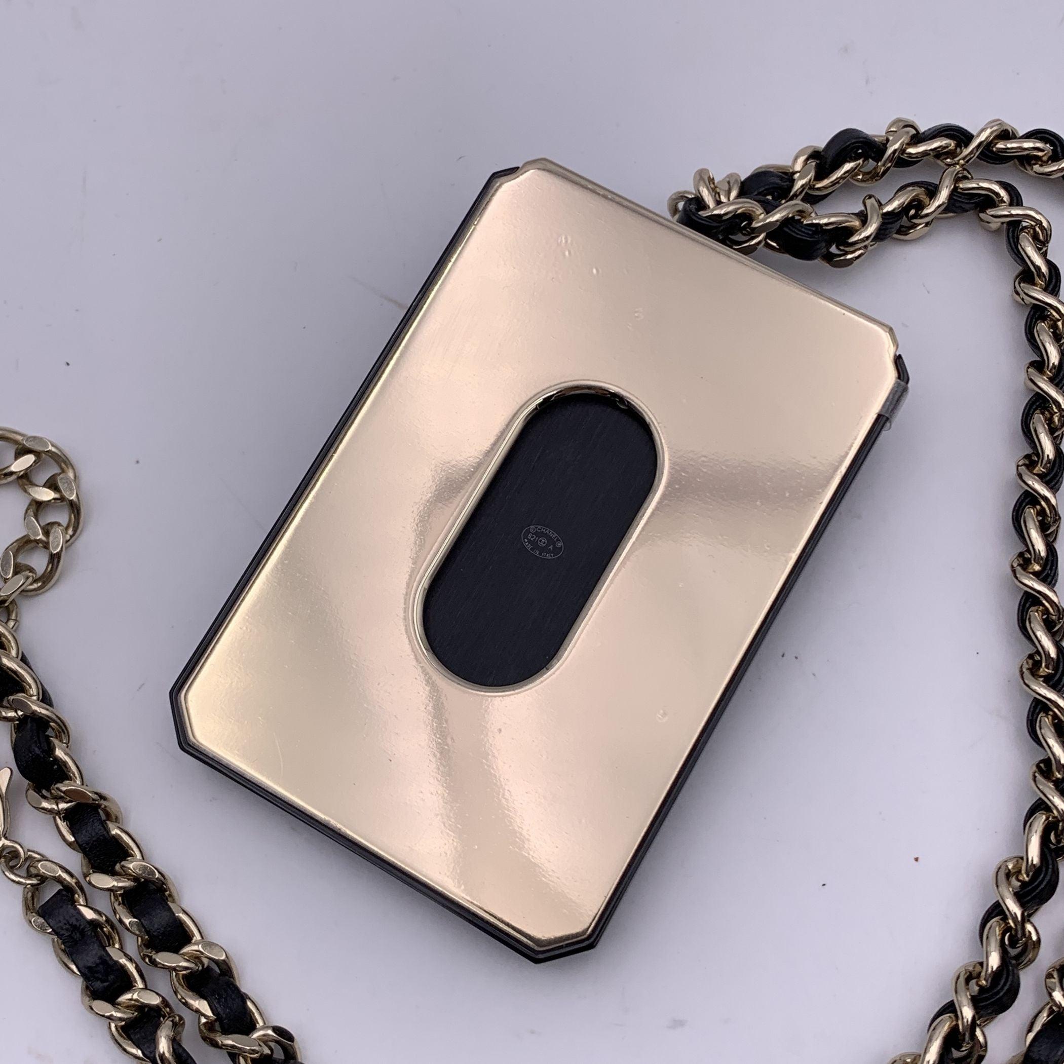Chanel Gold Metal and Black Card Holder Chain Necklace with Crystals 2