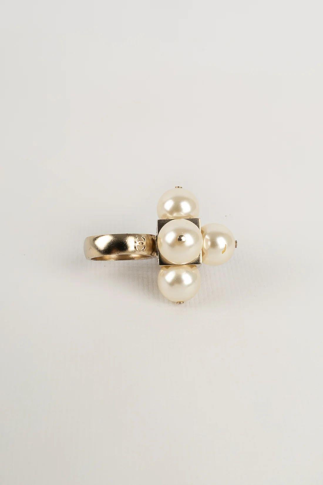 Artist Chanel Gold Metal and Pearl Ring, 2014 For Sale