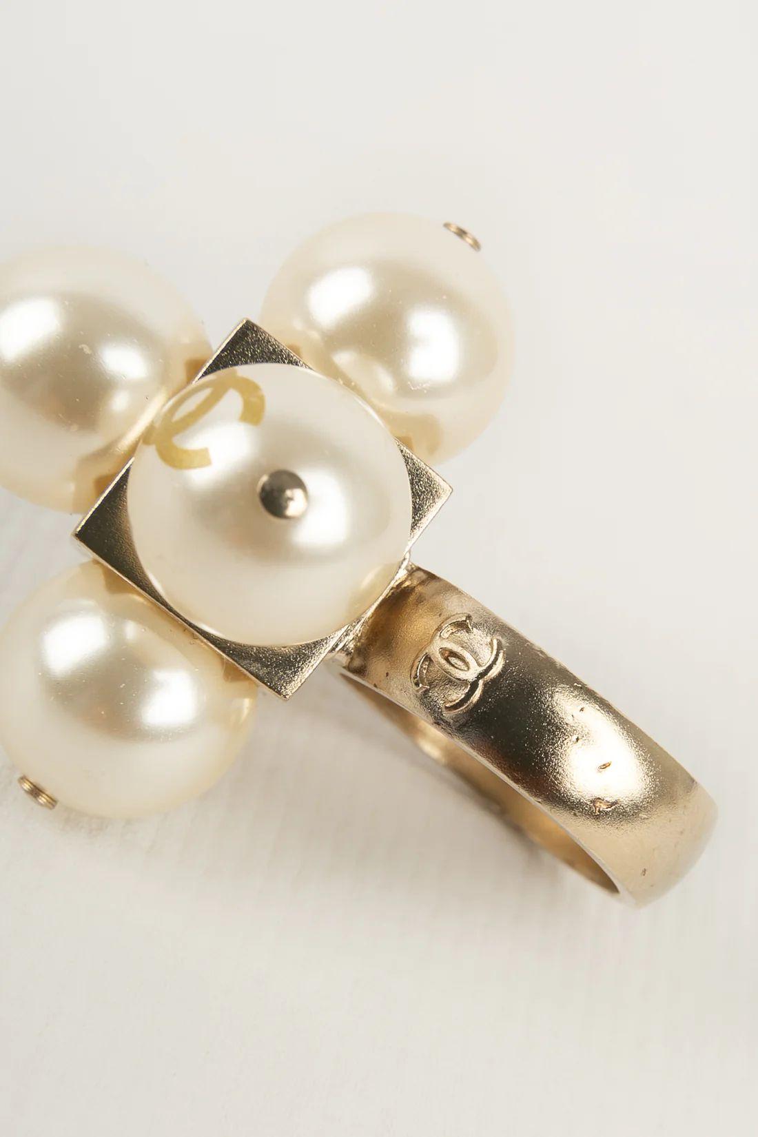 Chanel Gold Metal and Pearl Ring, 2014 For Sale 1