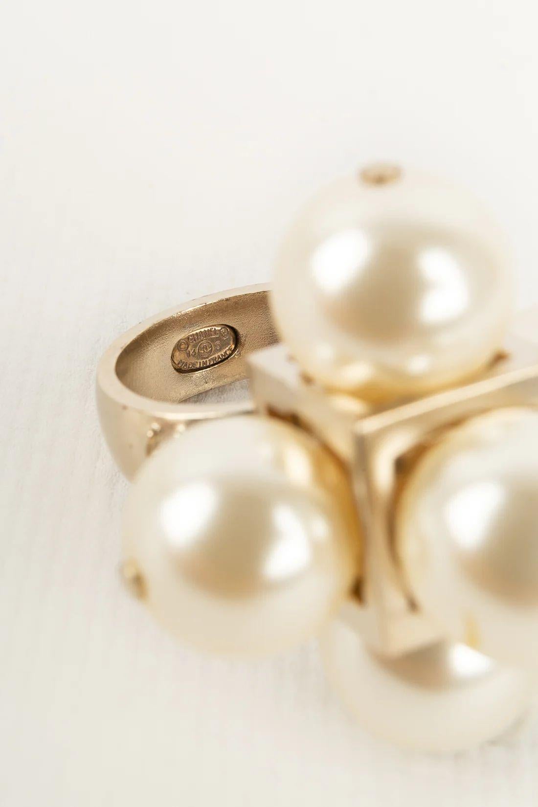 Chanel Gold Metal and Pearl Ring, 2014 For Sale 2