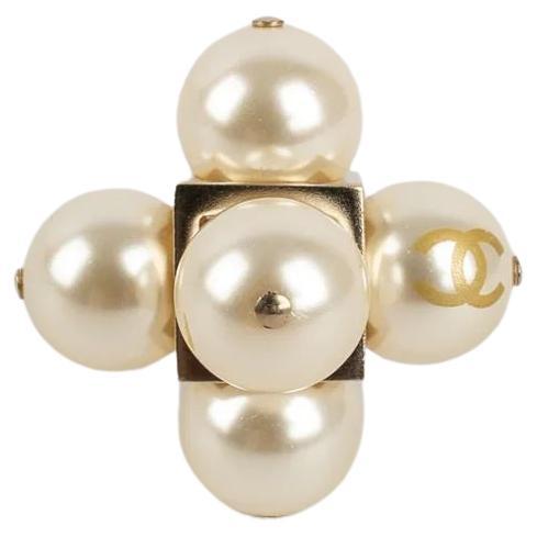 Chanel Gold Metal and Pearl Ring, 2014 For Sale
