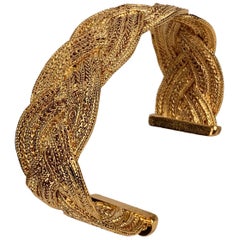 Chanel Gold Metal Braided Cuff Bangle Bracelet