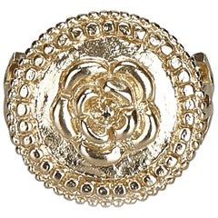 Chanel Gold  Metal Camellia lic Ring France w/ Box