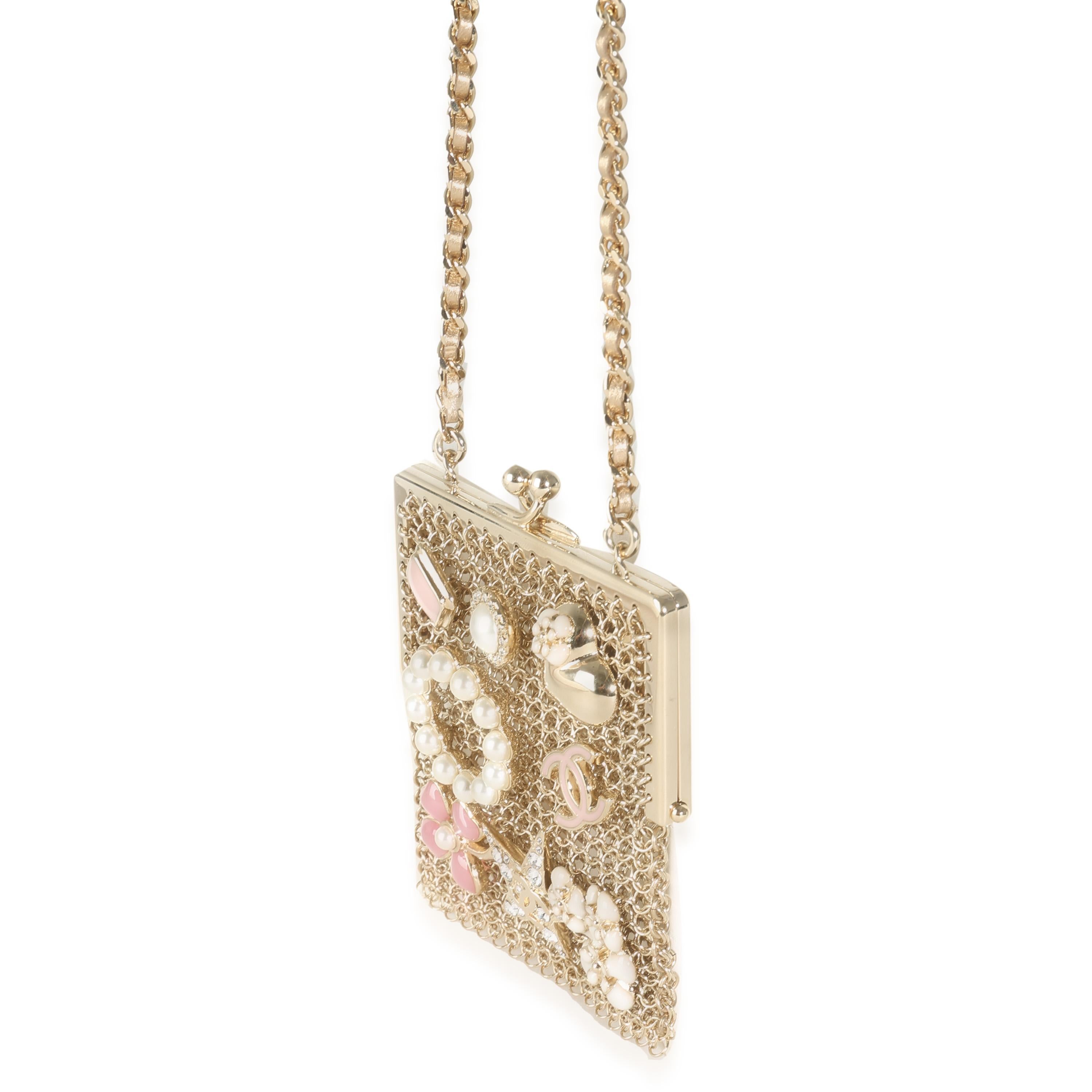Listing Title: Chanel Gold Metal Chain Embellished Mini Frame Pouch
SKU: 142454
MSRP: 3775.00 USD
Condition: Pre-owned 
Handbag Condition: Excellent
Condition Comments: Item is in excellent condition and displays light signs of wear. Faint