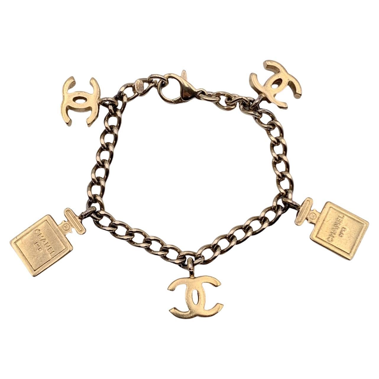 Chanel Gold Metal Chain Logo Bracelet with Perfume Charms