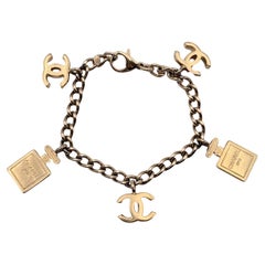 Chanel Gold Metal Chain Logo Bracelet with Perfume Charms