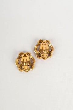 Chanel Gold Metal Clip Earrings with Glass Paste Cabochon