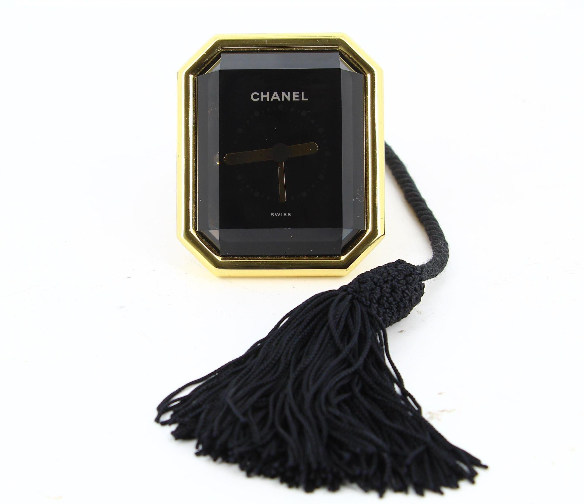 Black Chanel Gold Metal Clock