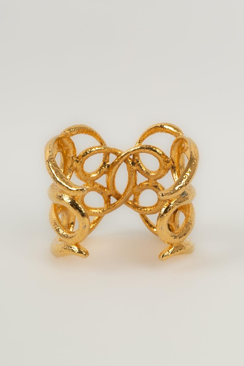Artist Chanel Gold Metal Cuff Bracelet For Sale