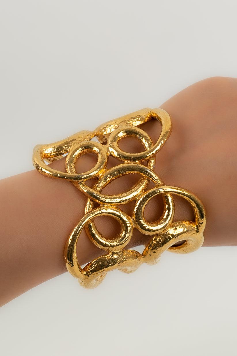 Chanel Gold Metal Cuff Bracelet For Sale 4