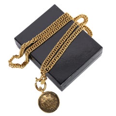 CHANEL Gold Metal Medallion CC Chain Necklace