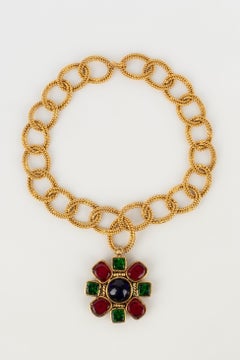 Chanel Gold Metal Necklace and Glass Paste Pendant