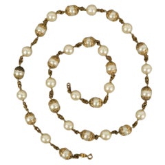 Vintage Chanel Gold Metal Necklace with Pearls