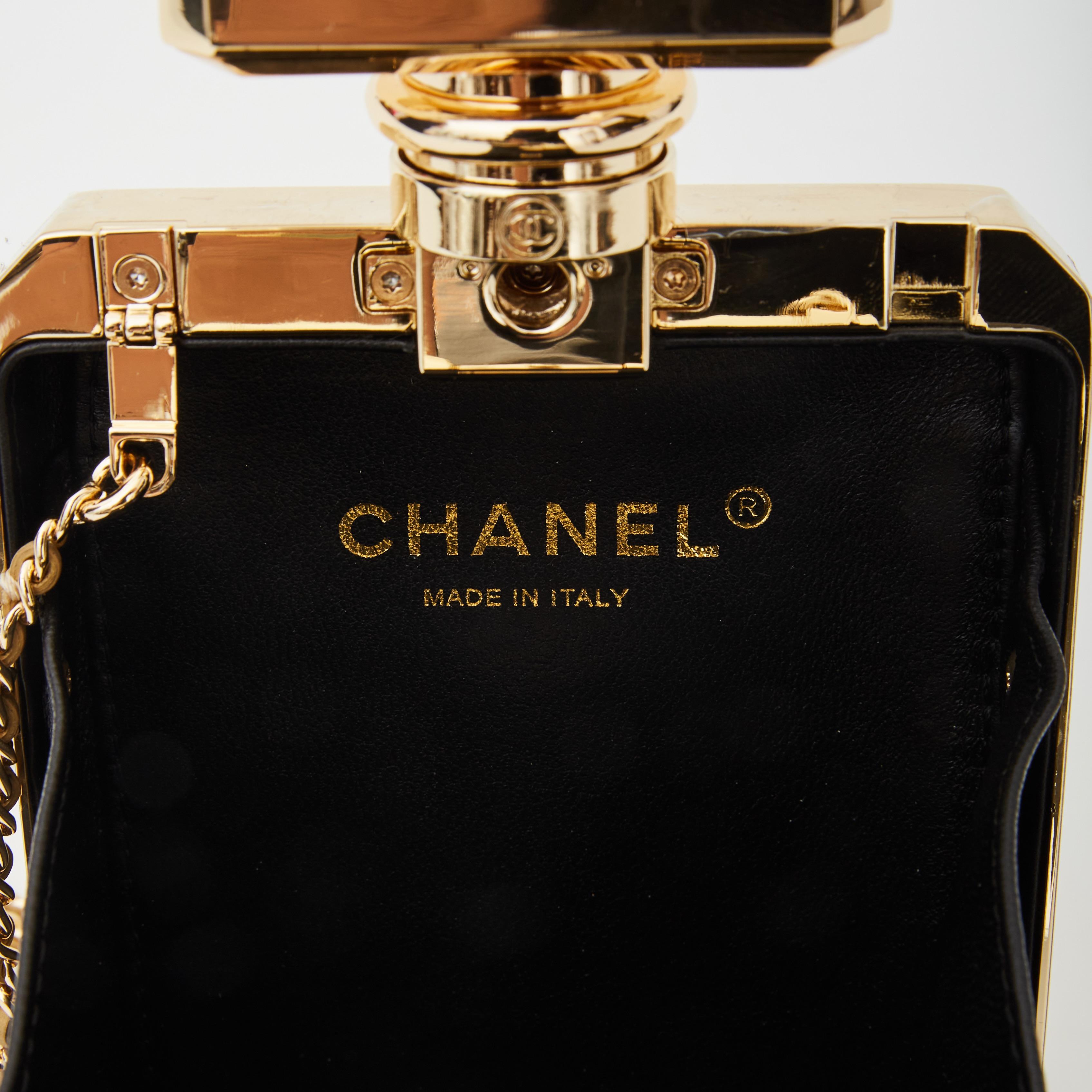 Women's or Men's Chanel Gold Metal Perfume Bottle Evening Bag